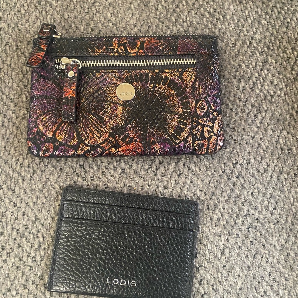 Lodis Black Card Holder and Vibrant Floral Pouch